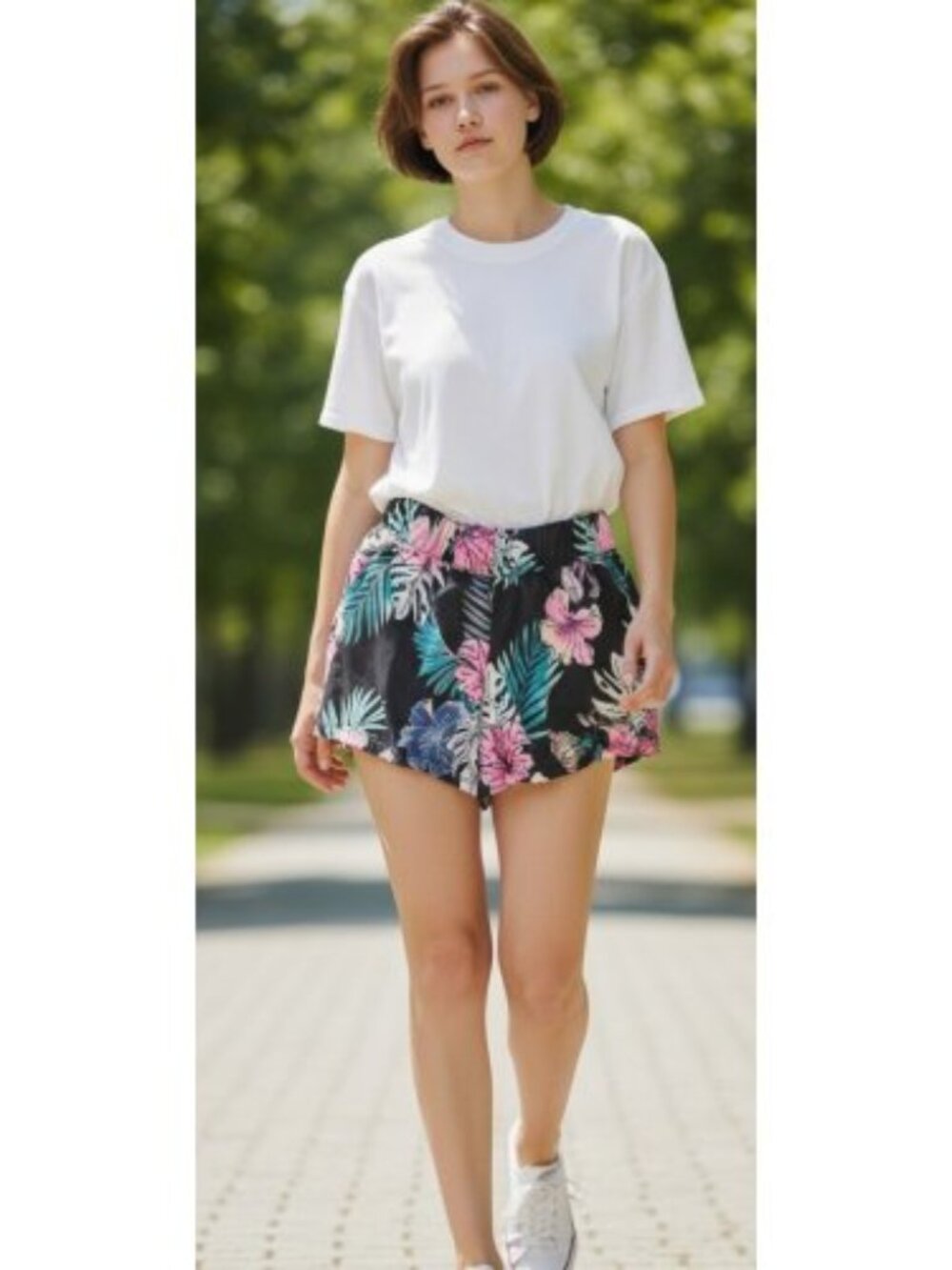 JUSTICE Black Tropical Floral Print Athletic Style Shorts Girls M Size 10 Pocket
